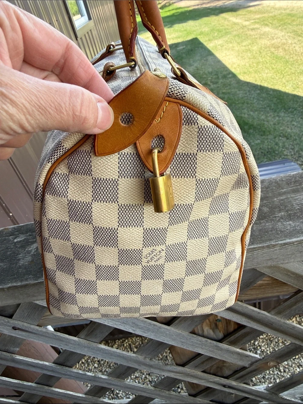 Louis Vuitton Damier Azur Speedy Satchel - Cream & Brown - Picture 3 of 16